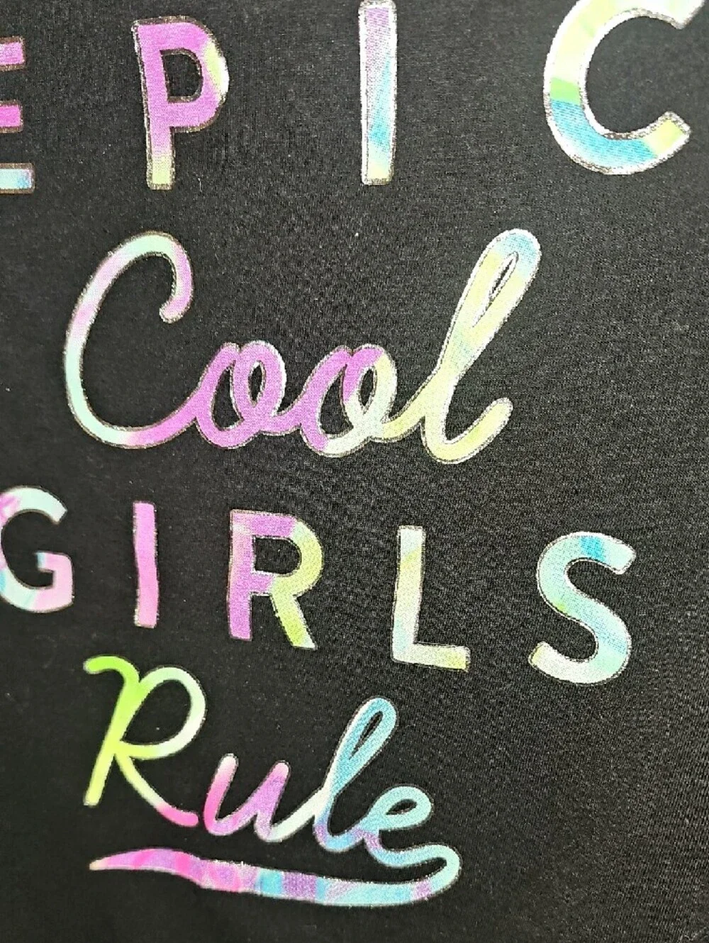 Justice GirlsBlack Tee with Iridescent Multicolor 'Epic Cool Girls Rule' Size 10